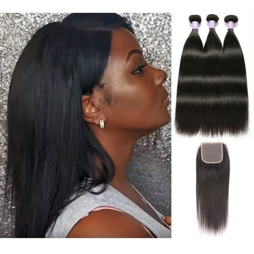 3 Straight Virgin Hair + 4x4 Natural Lace Closure